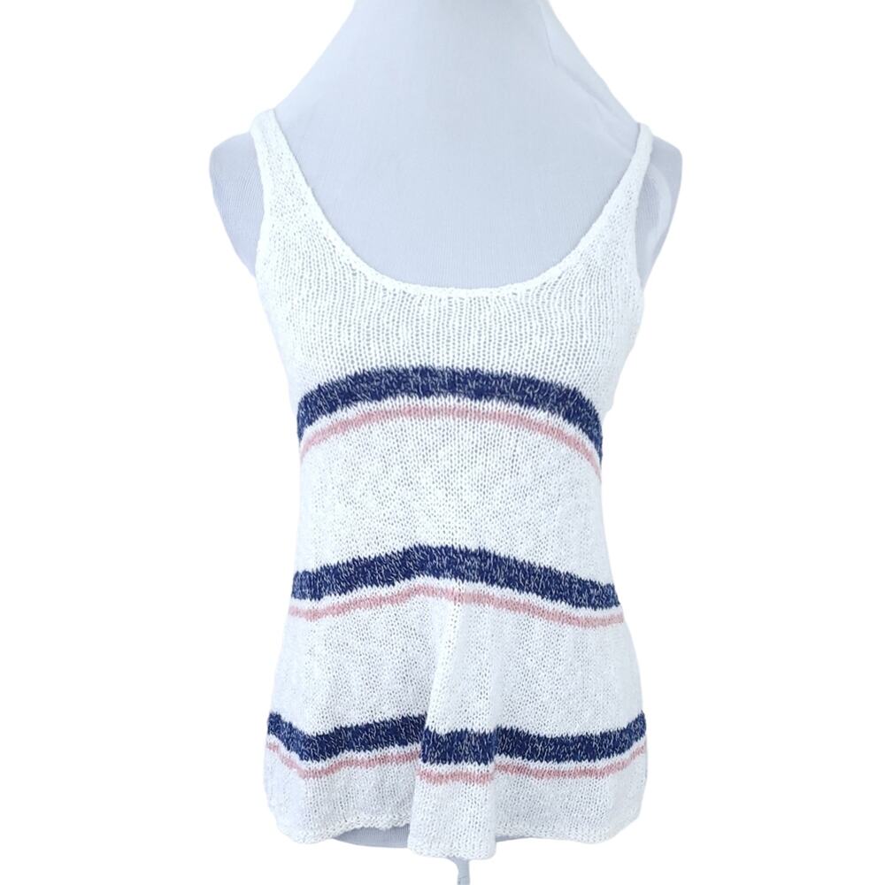 American Eagle Sleeveless Knit Top Medium White Stripes Pink, Blue Summer Fall